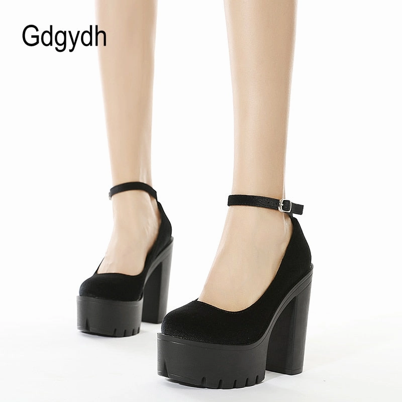 Popular Casual Shoes Original Gdgydh Spring Autumn Sexy Platform Women Pumps Shoes Woman Thick High Heels Shoes Female Black Rubber Sole Suede Platform Shoes