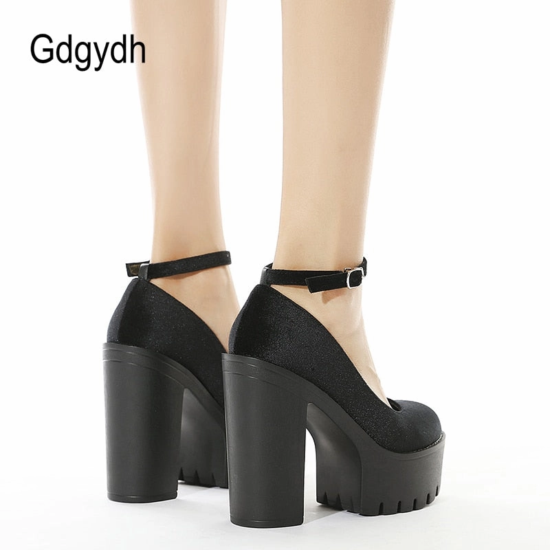 Original Gdgydh Spring Autumn Sexy Platform Women Pumps Shoes Woman Thick High Heels Shoes Female Black Rubber Sole Suede Platform Shoes Casual Rubber Shoes