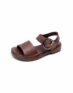 Big Buckle Retro Leather Wide Toe Box Sandals Best Trail Running Shoe For Flat Feet