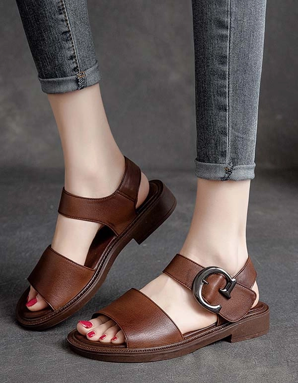 Best Dress Shoes For Feet Big Buckle Retro Leather Wide Toe Box Sandals