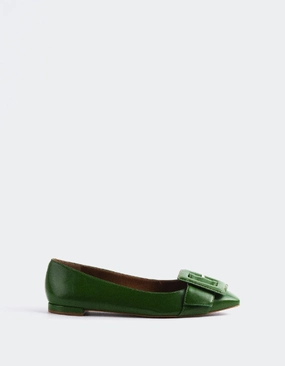 Mulan Green Leather Shoe Flat Tire