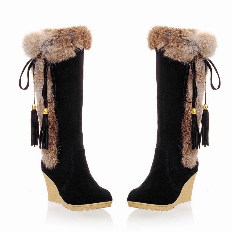 Non Slip Snow Boots Studded Fur Tall Boots Platform Shoes for Women 8923