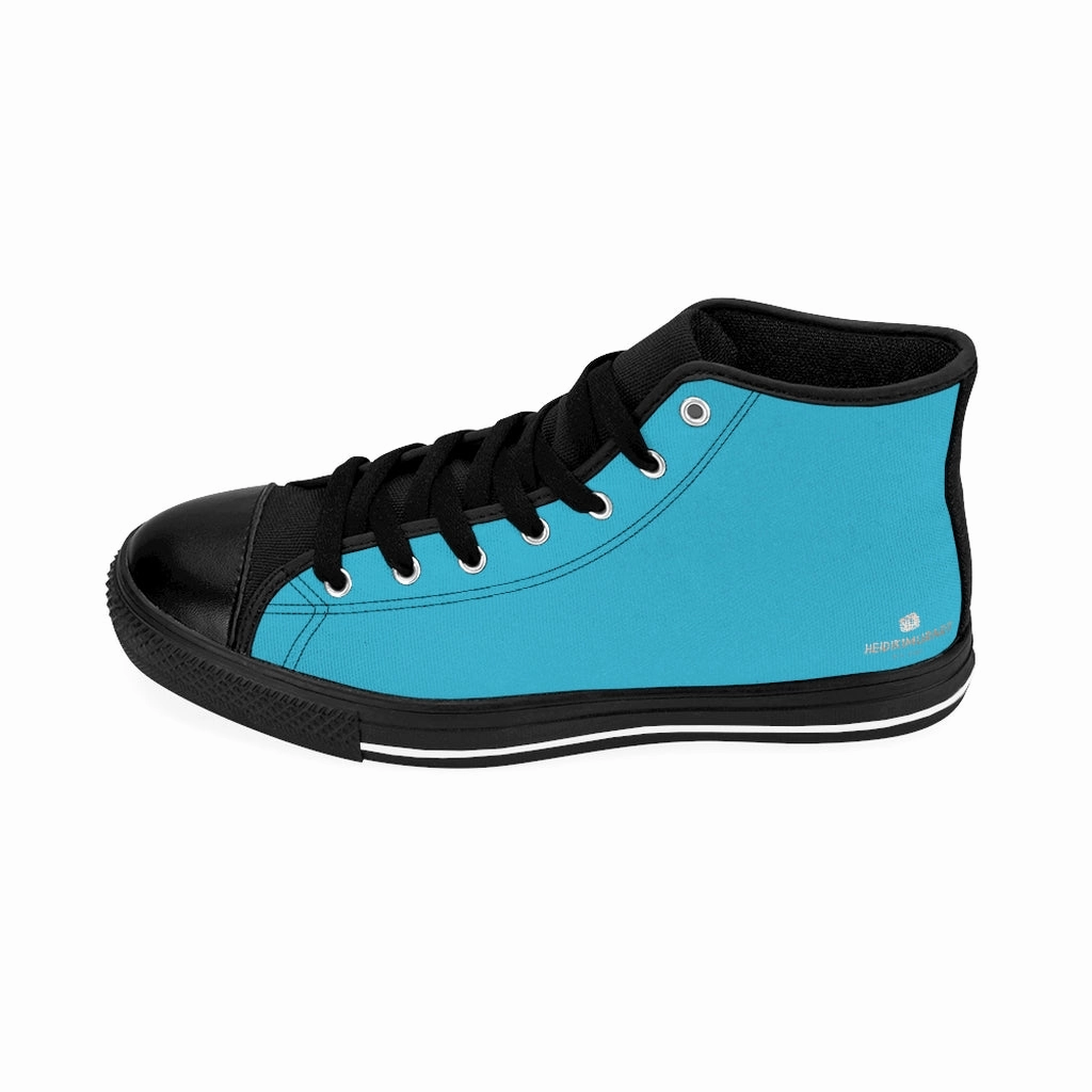Green Cowgirl Boots Blue Men's High-top Sneakers, Solid Color Minimalist Designer Tennis Running Shoes For Men