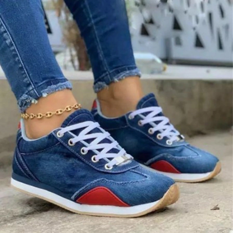 Cilool Women Sneakers Platform Denim Shoes Womens Shoes Studded Sneakers