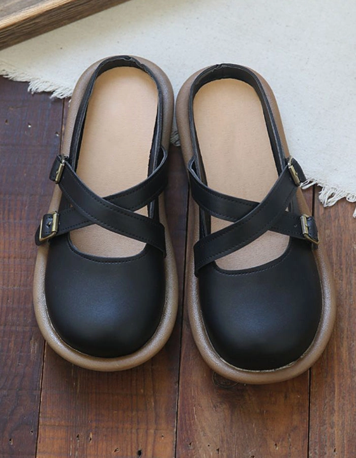 Summer Cross-strap Buckles Soft-sole Slippers Ladies Comfort Flat Shoes