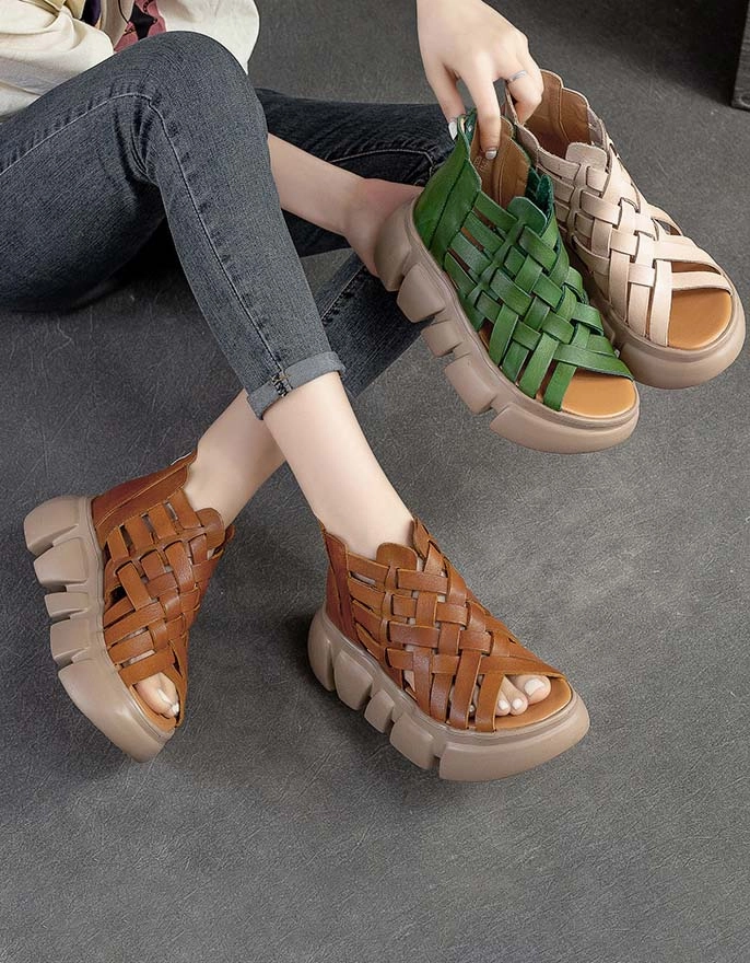 Sexy Flat Sandals Summer Open Toe Vintage Woven Platform Sandals