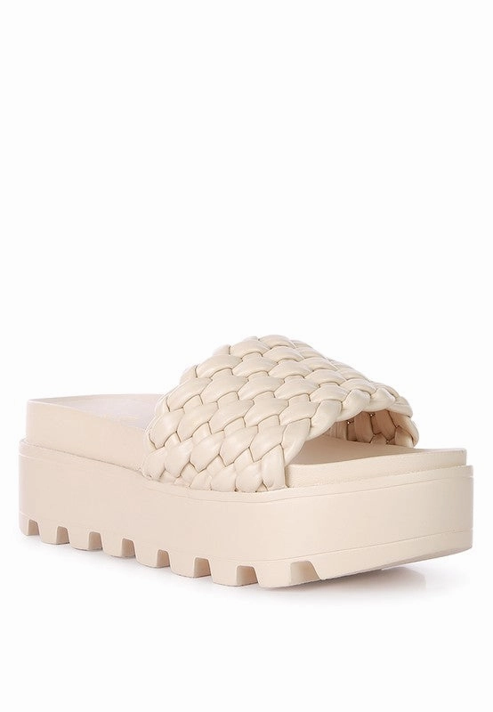 SUNDAE PLATFORM Slides With Woven Textured Straps Wally Corduroy Casual Shoes