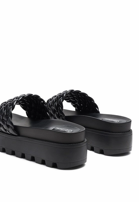 Casual Dress Shoes Sole SUNDAE PLATFORM Slides With Woven Textured Straps
