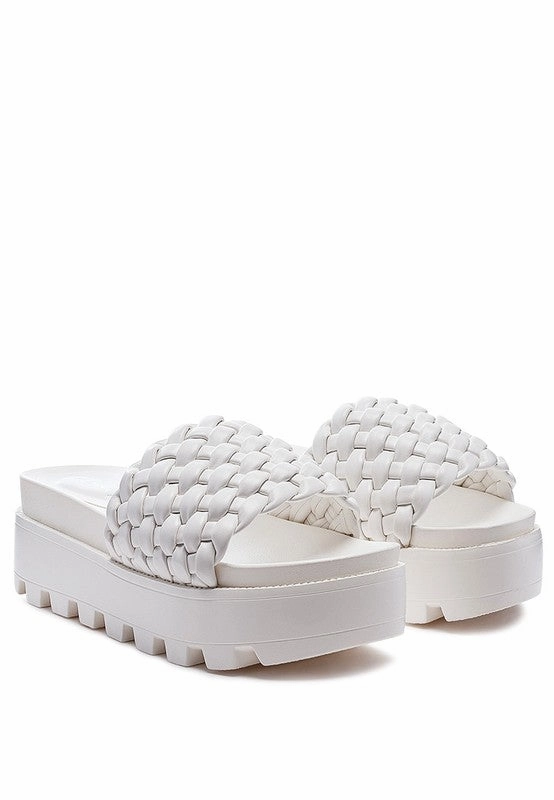 Casual Trendy Shoes SUNDAE PLATFORM Slides With Woven Textured Straps