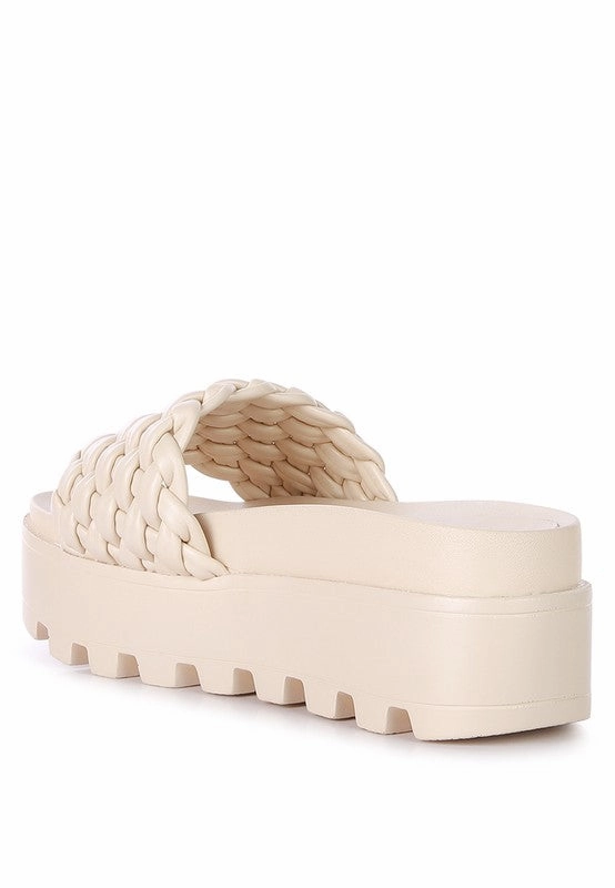 SUNDAE PLATFORM Slides With Woven Textured Straps Width Wide Numeric Size 10.5 Shoes