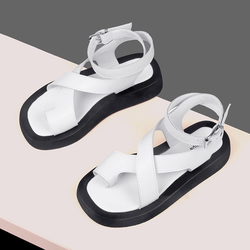 Slide Sandals With Arch Support Voguable  Sandals Women Genuine Leather  Summer New Clip Toe Sandals Ladies Roman Women Shoes Muffin Sandals