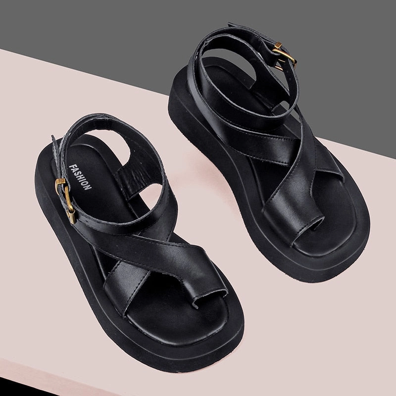 Swords Of Sandals Voguable  Sandals Women Genuine Leather  Summer New Clip Toe Sandals Ladies Roman Women Shoes Muffin Sandals