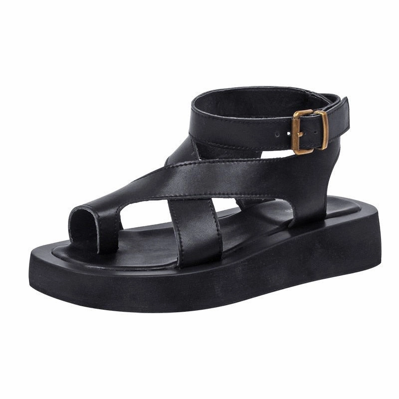 Cool Beach Sandals Voguable  Sandals Women Genuine Leather  Summer New Clip Toe Sandals Ladies Roman Women Shoes Muffin Sandals