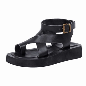 Voguable  Sandals Women Genuine Leather  Summer New Clip Toe Sandals Ladies Roman Women Shoes Muffin Sandals Sand Sandals