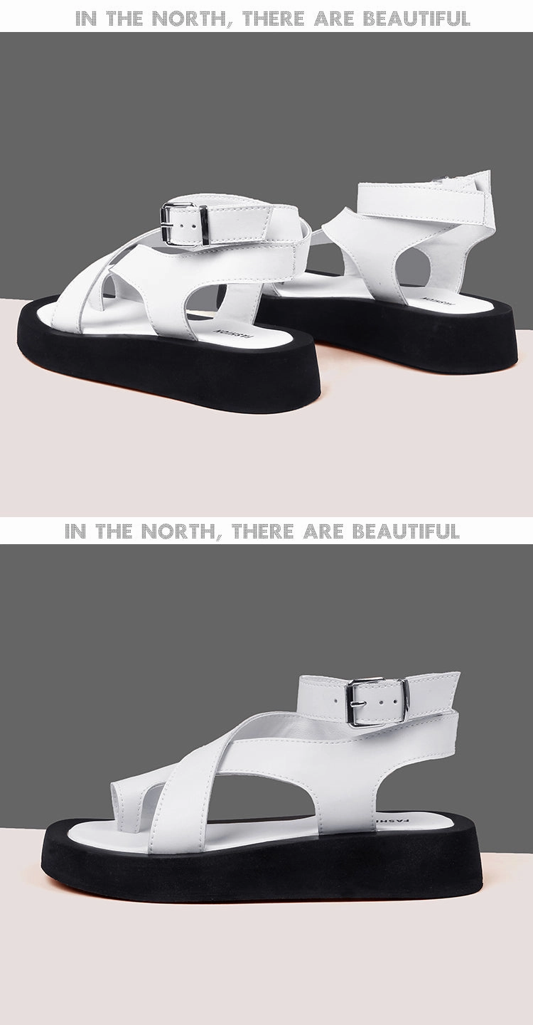 Sandals Location Voguable  Sandals Women Genuine Leather  Summer New Clip Toe Sandals Ladies Roman Women Shoes Muffin Sandals