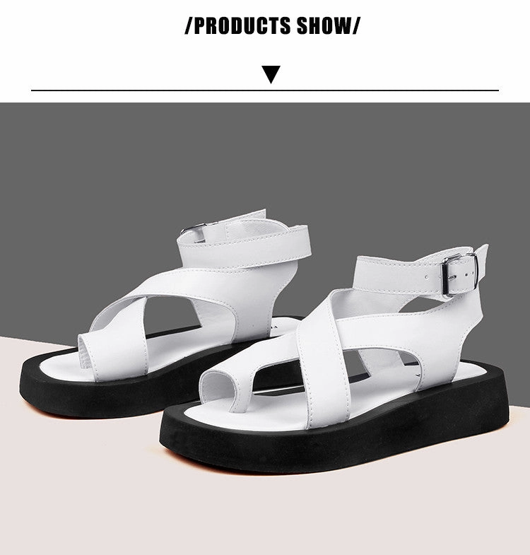 Podiatrist Recommended Sandals Voguable  Sandals Women Genuine Leather  Summer New Clip Toe Sandals Ladies Roman Women Shoes Muffin Sandals