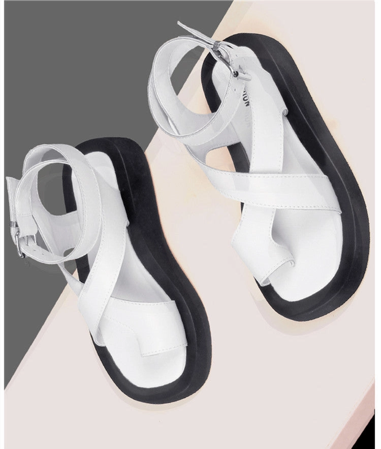 Sustainable Sandals Voguable  Sandals Women Genuine Leather  Summer New Clip Toe Sandals Ladies Roman Women Shoes Muffin Sandals