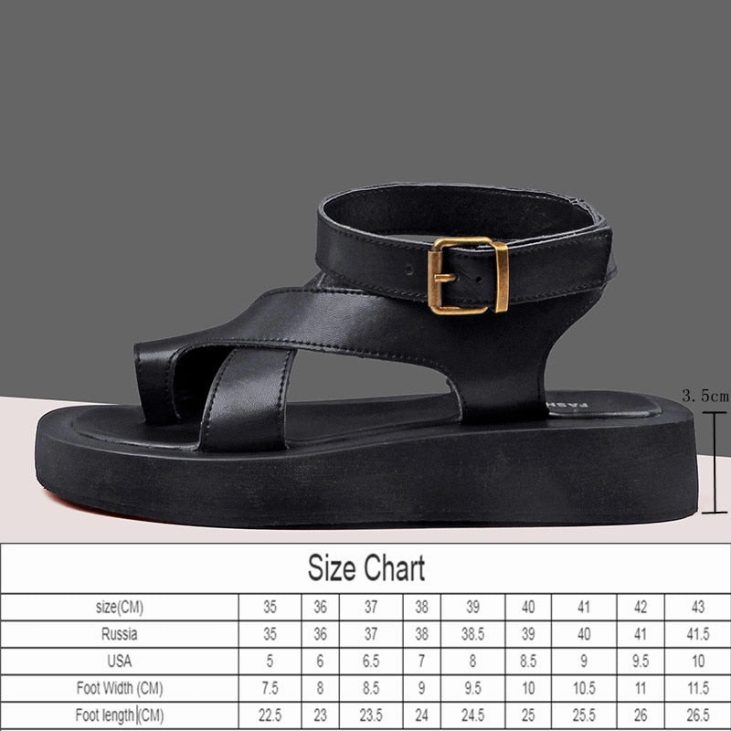 Voguable  Sandals Women Genuine Leather  Summer New Clip Toe Sandals Ladies Roman Women Shoes Muffin Sandals Sandals To Wear With Dresses