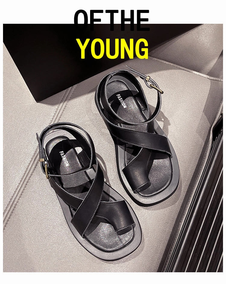 Belk Sandals Voguable  Sandals Women Genuine Leather  Summer New Clip Toe Sandals Ladies Roman Women Shoes Muffin Sandals