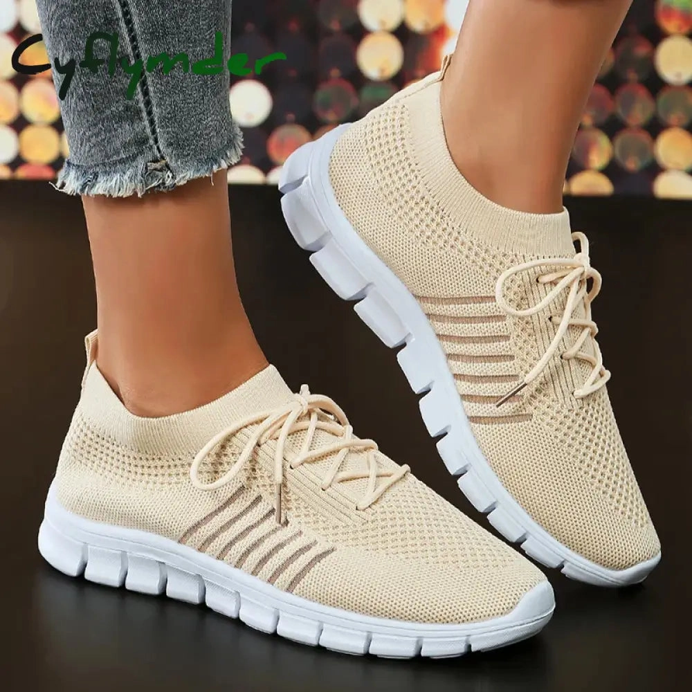 Cyflymder Mesh Breathable Soft Sole Sneakers Women Lightweight Non-Slip Running Walking Shoes Woman 2024 Spring Casual Lace Up Flats Shoes Most Comfortable Flat Shoes For Feet