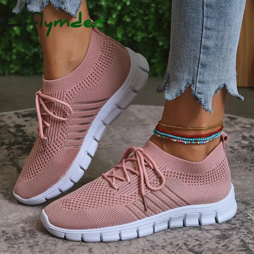 Cyflymder Mesh Breathable Soft Sole Sneakers Women Lightweight Non-Slip Running Walking Shoes Woman 2024 Spring Casual Lace Up Flats Shoes Shoes Extremely Flat Feet
