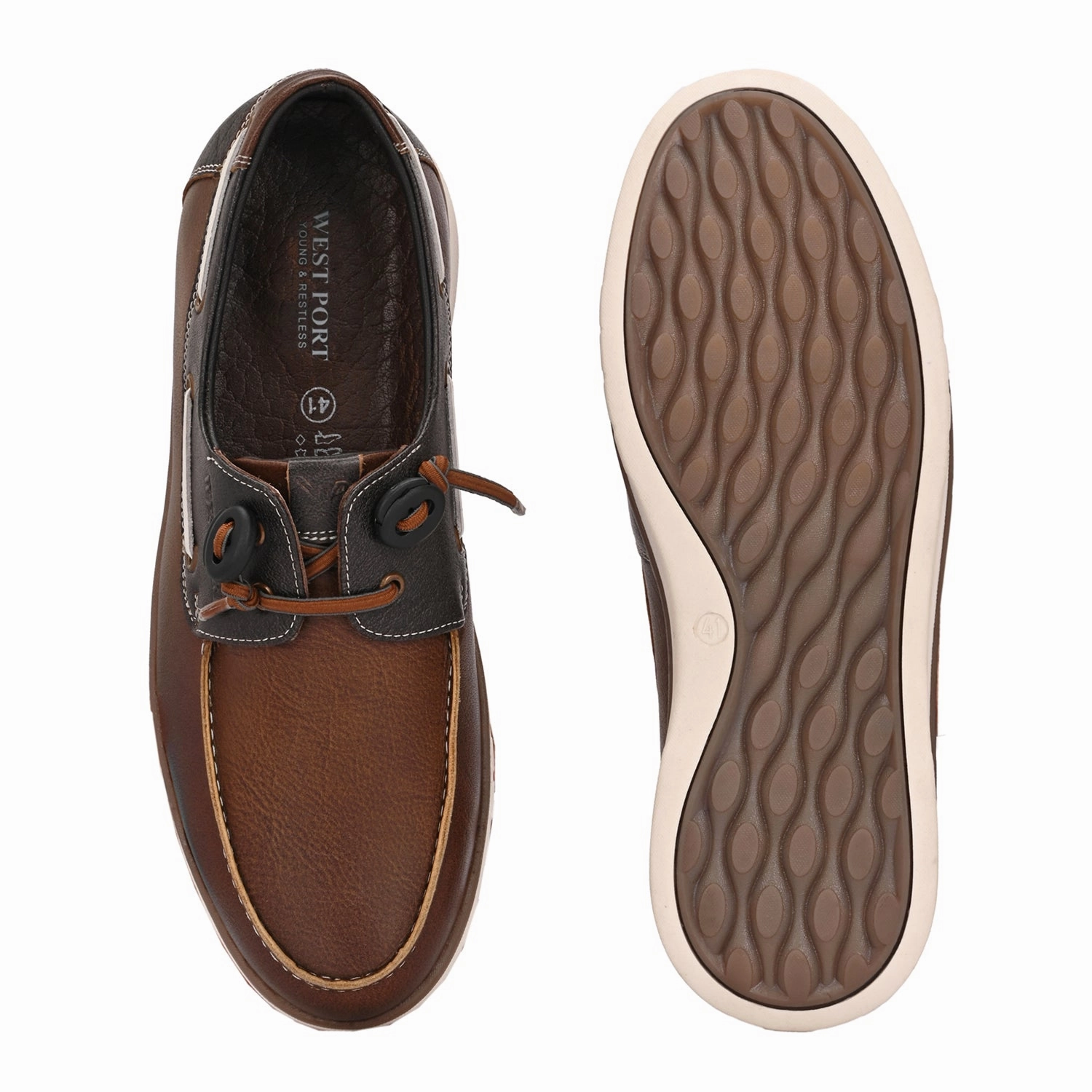 Casual Sports Running Shoes West Port Men Premium Leather Boat Shoes (Danial-66-Tan-Grey)