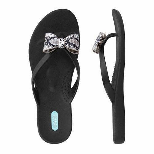 Flat Shoes Women Oka-B Cassina Animal Print Bows Flip Flops