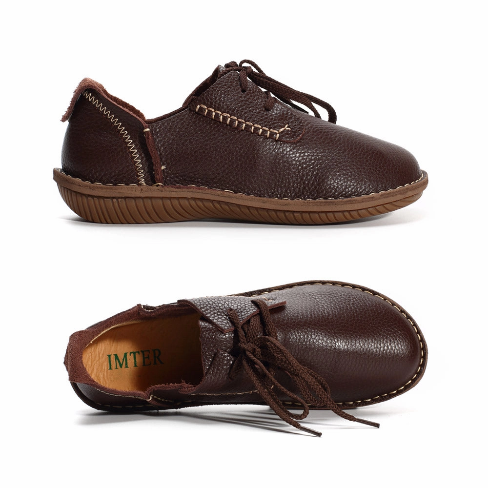 Comfortable Shoes For Wedding Women Shoes Flat Genuine Leather Hand-Made Ladies Flat Shoes Black/Brown/Coffee Casual Lace Up Flats