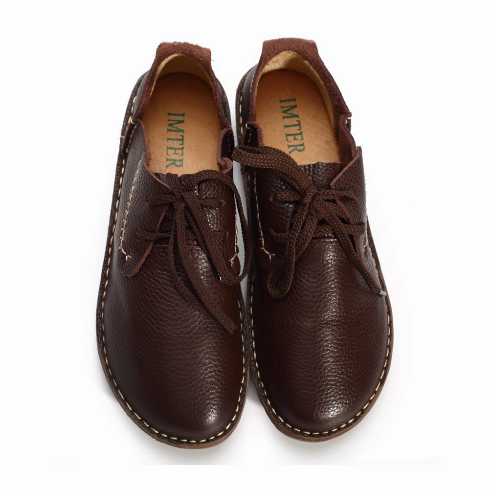 Women Shoes Flat Genuine Leather Hand-Made Ladies Flat Shoes Black/Brown/Coffee Casual Lace Up Flats Flat Rate Shoe Box