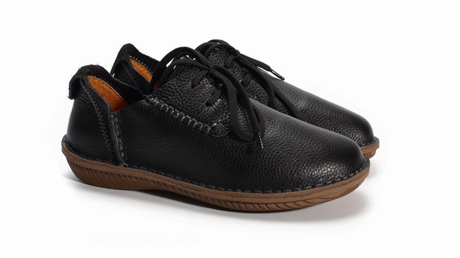 Good Flat Shoes For Lifting Women Shoes Flat Genuine Leather Hand-Made Ladies Flat Shoes Black/Brown/Coffee Casual Lace Up Flats