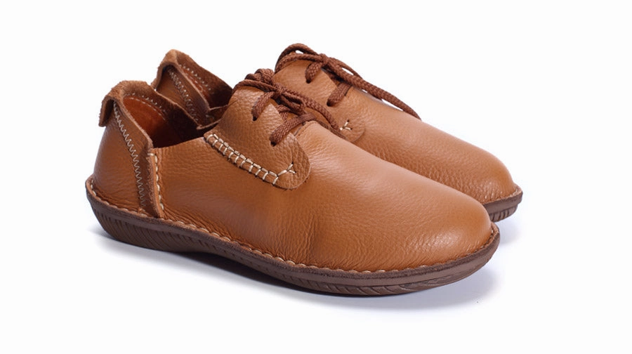 Good Exercise Shoes Women Shoes Flat Genuine Leather Hand-Made Ladies Flat Shoes Black/Brown/Coffee Casual Lace Up Flats