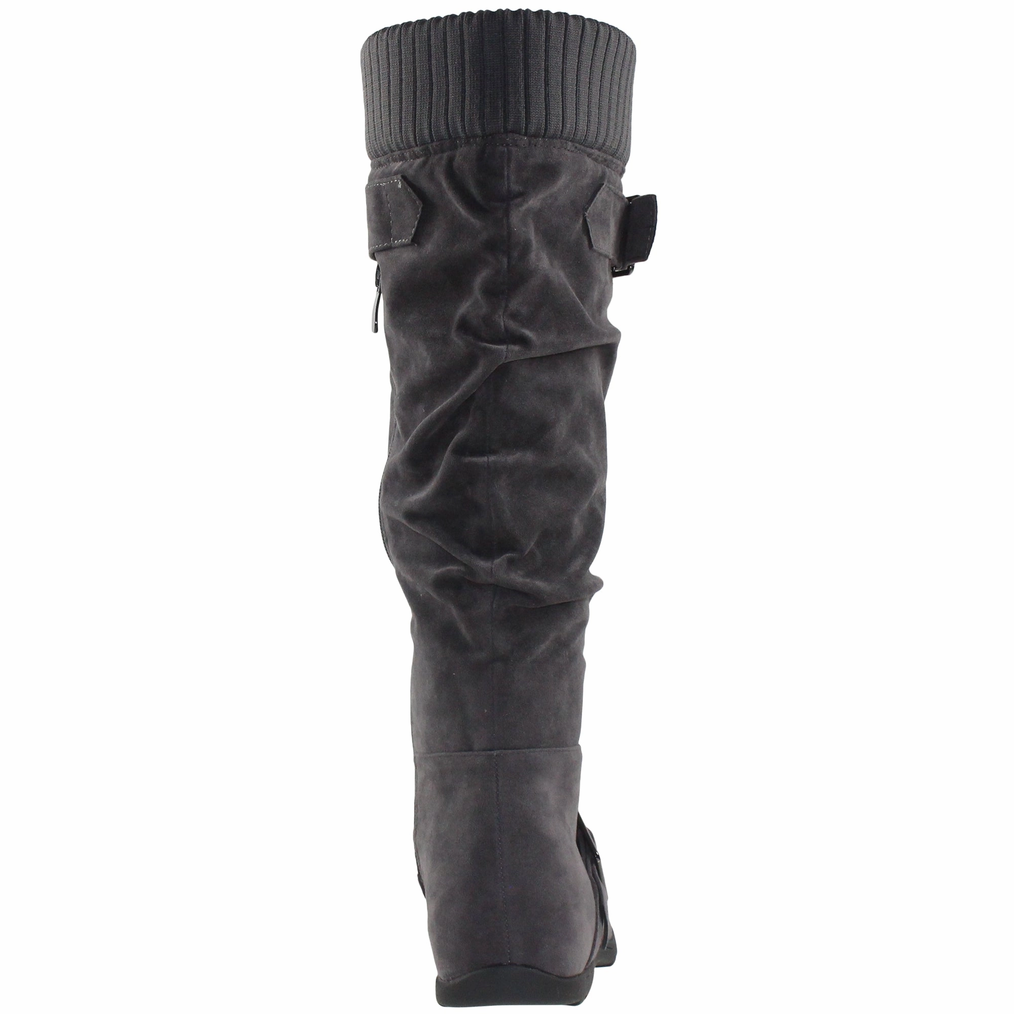 SOBEYO Women's Boots Ruched Knit Cuff Double Straps Buckles Gray Suede Best Trail Running Shoes For Overpronation