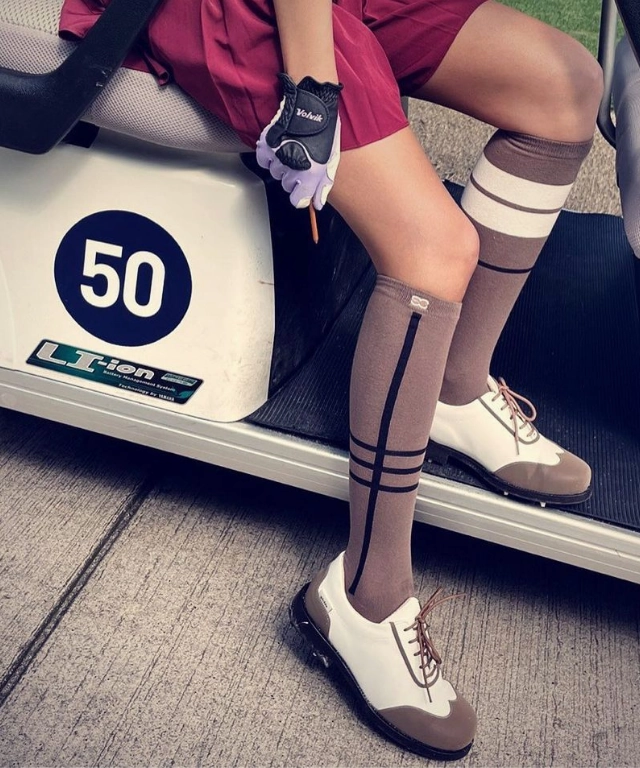 Golf Slip On Giclee Women's Under Score Premium Leather Golf Shoes - Brown