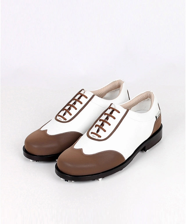 Giclee Women's Under Score Premium Leather Golf Shoes - Brown Ladies Discount Golf