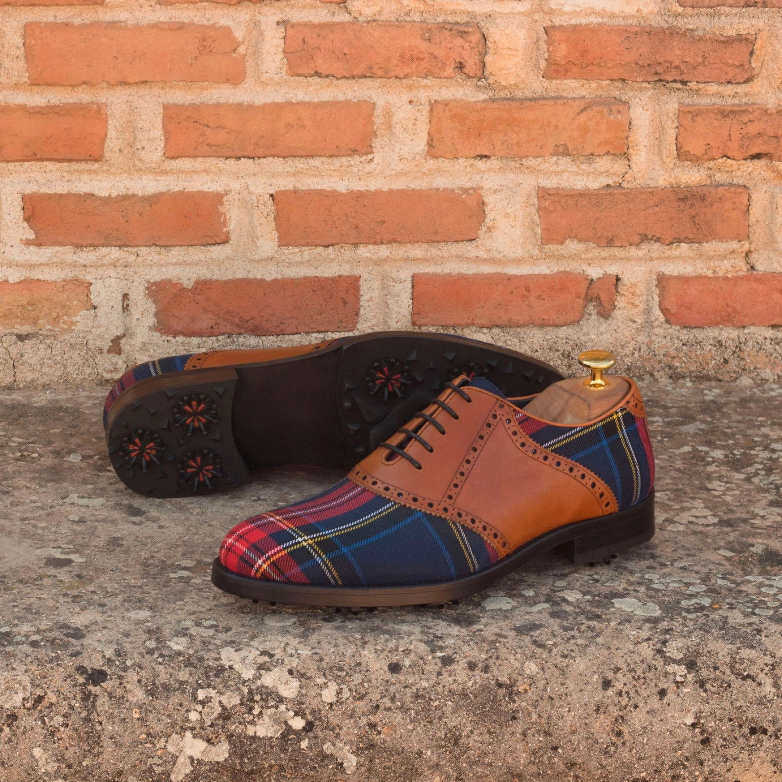 Pro Sl Golf Men's Saddle Golf Leather Shoes Wide Plus Size Blue Brown 2983