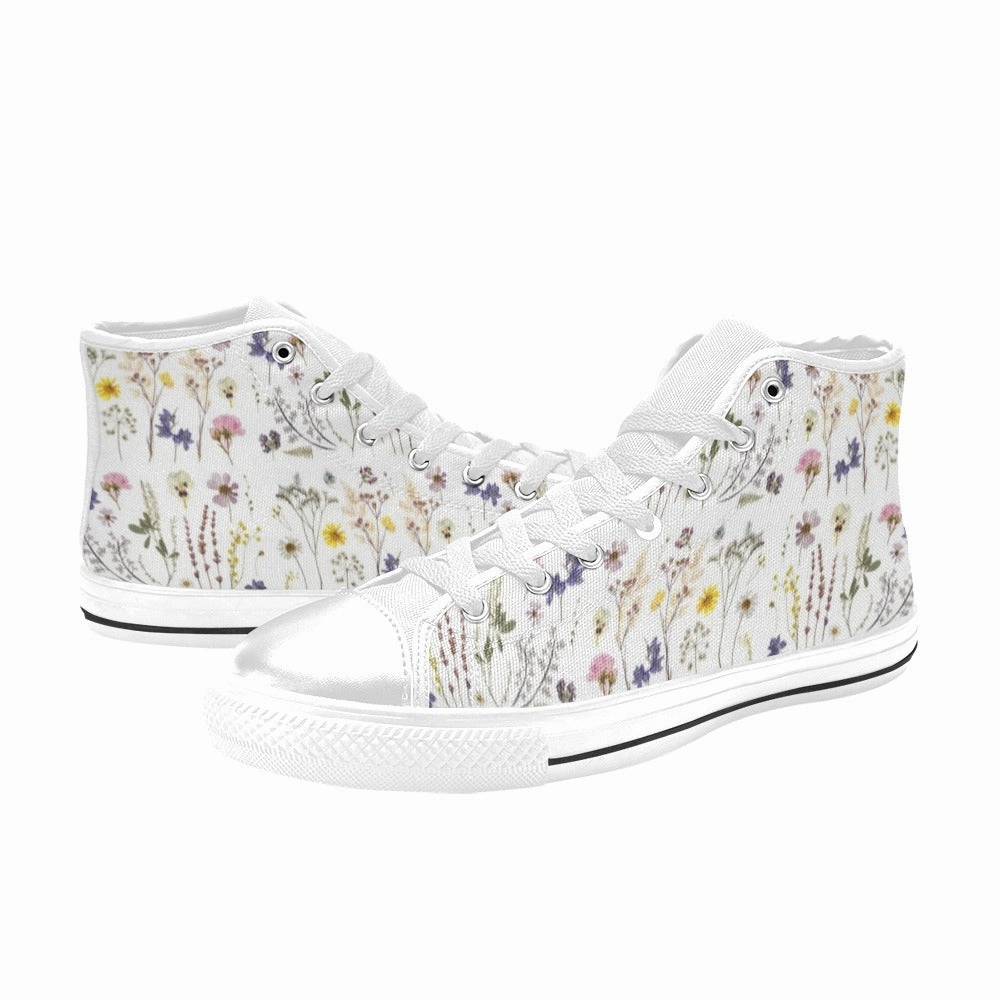 Fashion Flat Shoes Wildflowers White High Top Canvas Women's Shoes