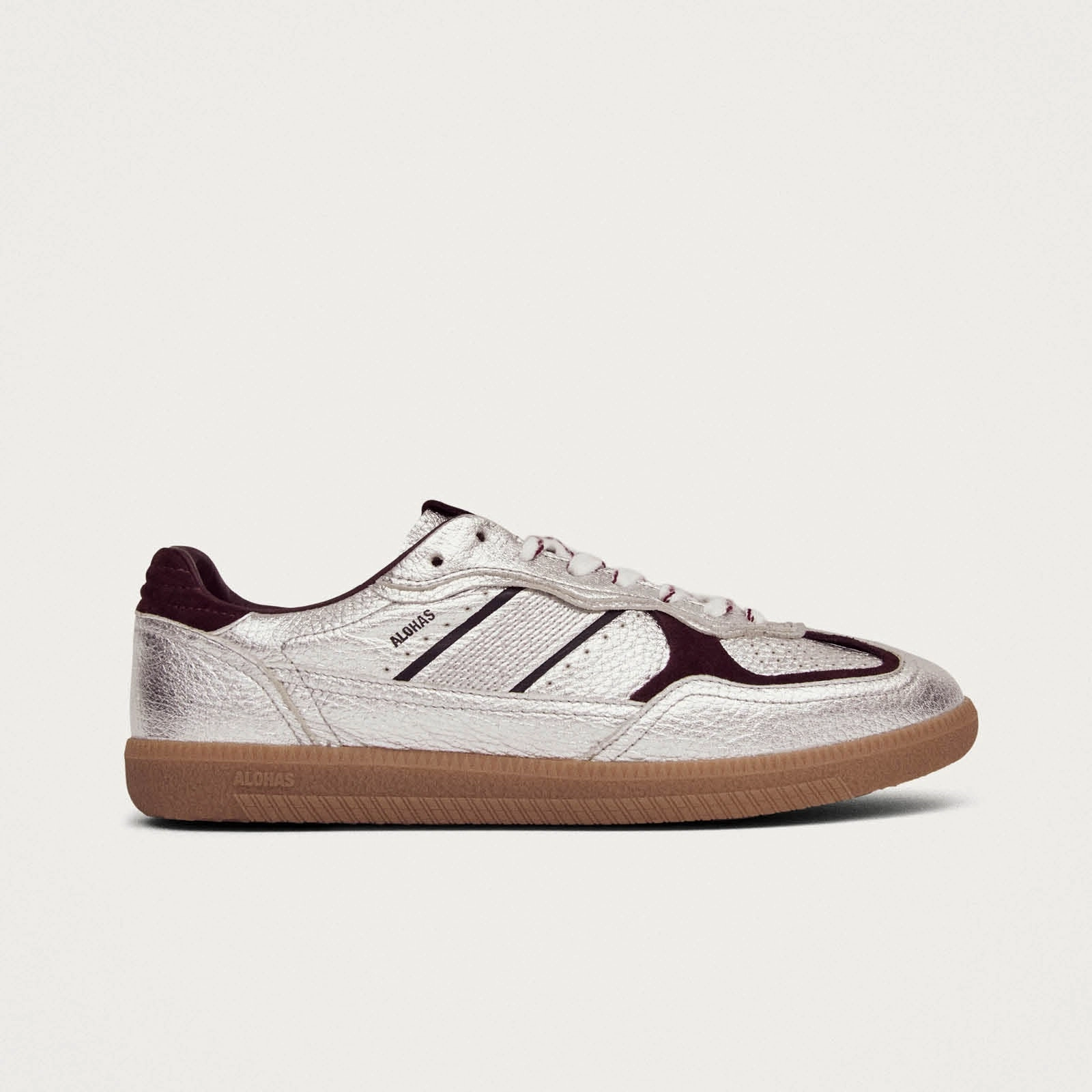 Tb.490 Grain Shimmer Silver & Burgundy Leather Sneakers Sling Back Shoes Flat