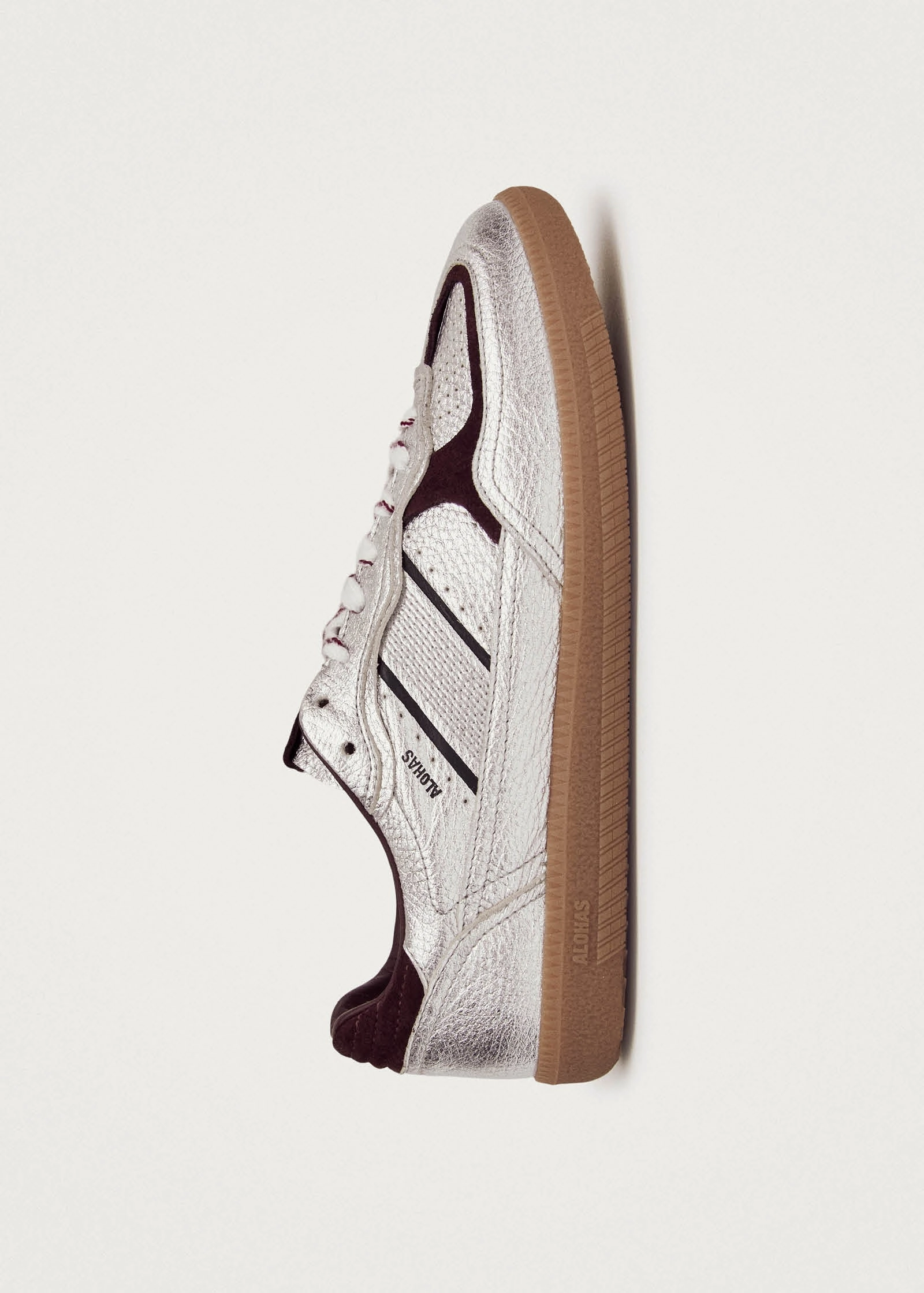 Tb.490 Grain Shimmer Silver & Burgundy Leather Sneakers Flat Lifting Shoes