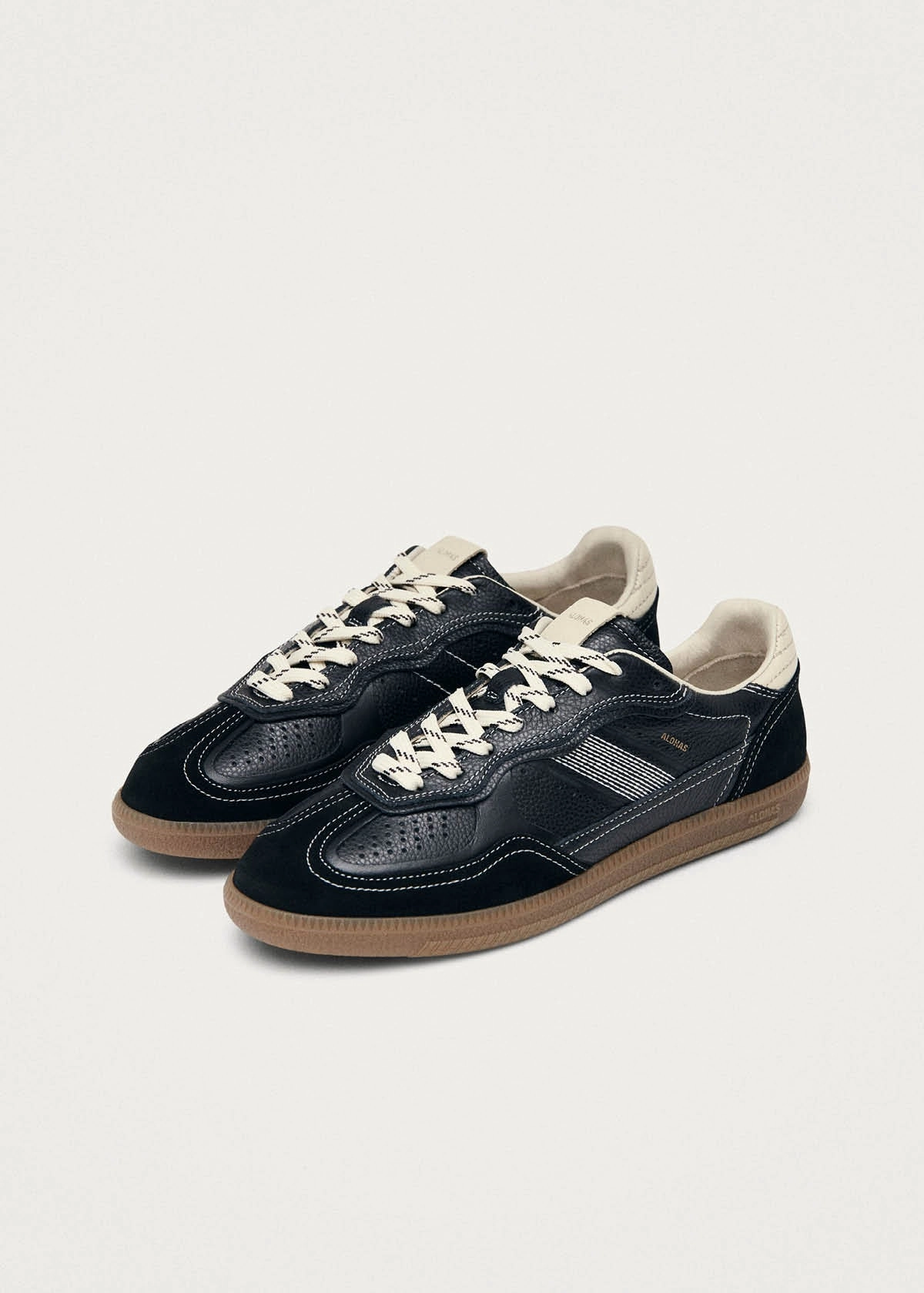 Kinds Of Flat Shoes Tb.490 Rife Grain Black & Cream Leather Sneakers