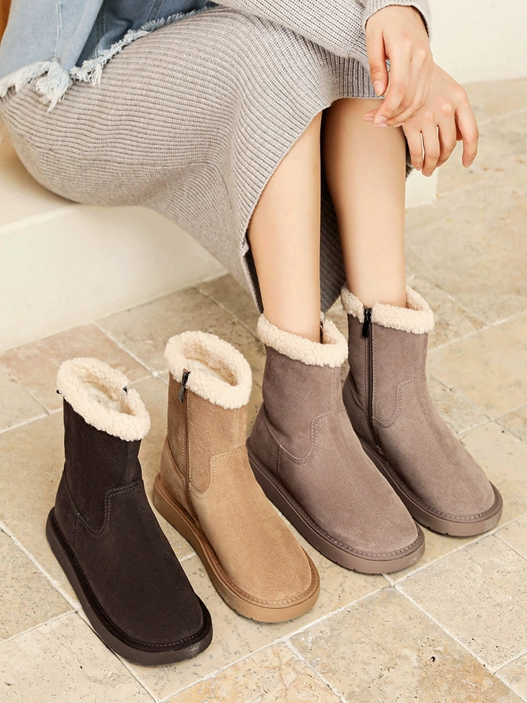 Thick Sole Cowhide Snow Boots for Women Winter 2024 New Arrival Fleece-lined Thickened Waterproof Cotton Shoes Warm Non-Slip Fur Booties Waterproof Booties For Shoes