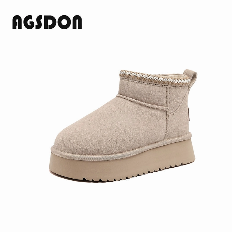 Waterproofing Mesh Shoes Thick Sole Cowhide Snow Boots for Women Winter 2024 New Arrival Fleece-lined Thickened Waterproof Cotton Shoes Warm Non-Slip Fur Booties