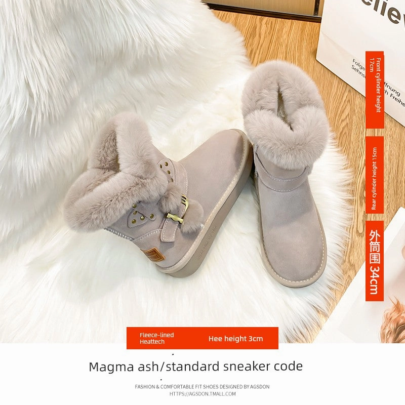 Thick Sole Cowhide Snow Boots for Women Winter 2024 New Arrival Fleece-lined Thickened Waterproof Cotton Shoes Warm Non-Slip Fur Booties Waterproof Shoes Size 13