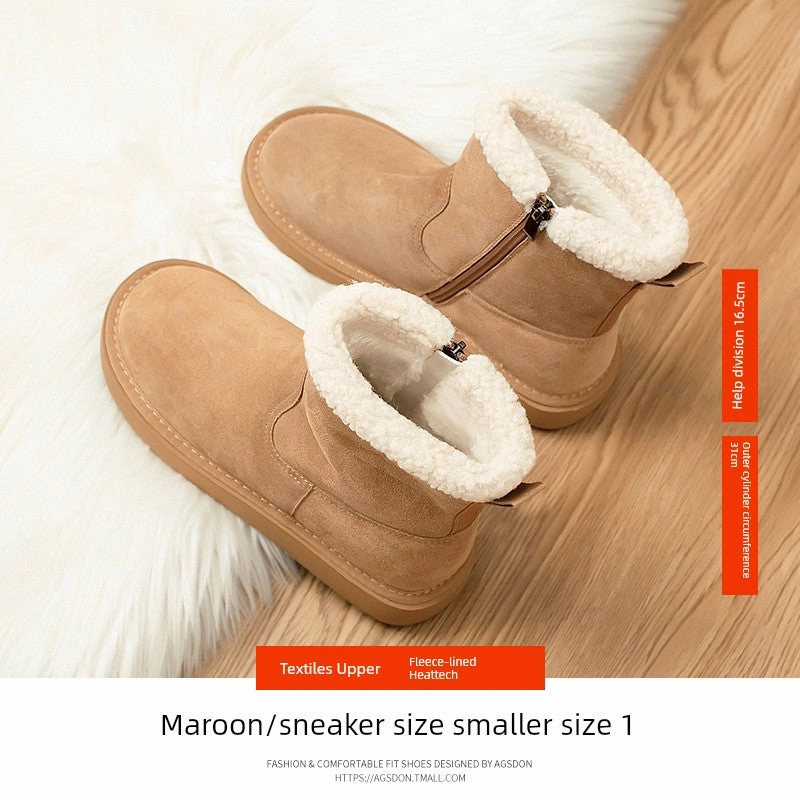 Britton Road Lace-up Waterproof Shoe Thick Sole Cowhide Snow Boots for Women Winter 2024 New Arrival Fleece-lined Thickened Waterproof Cotton Shoes Warm Non-Slip Fur Booties