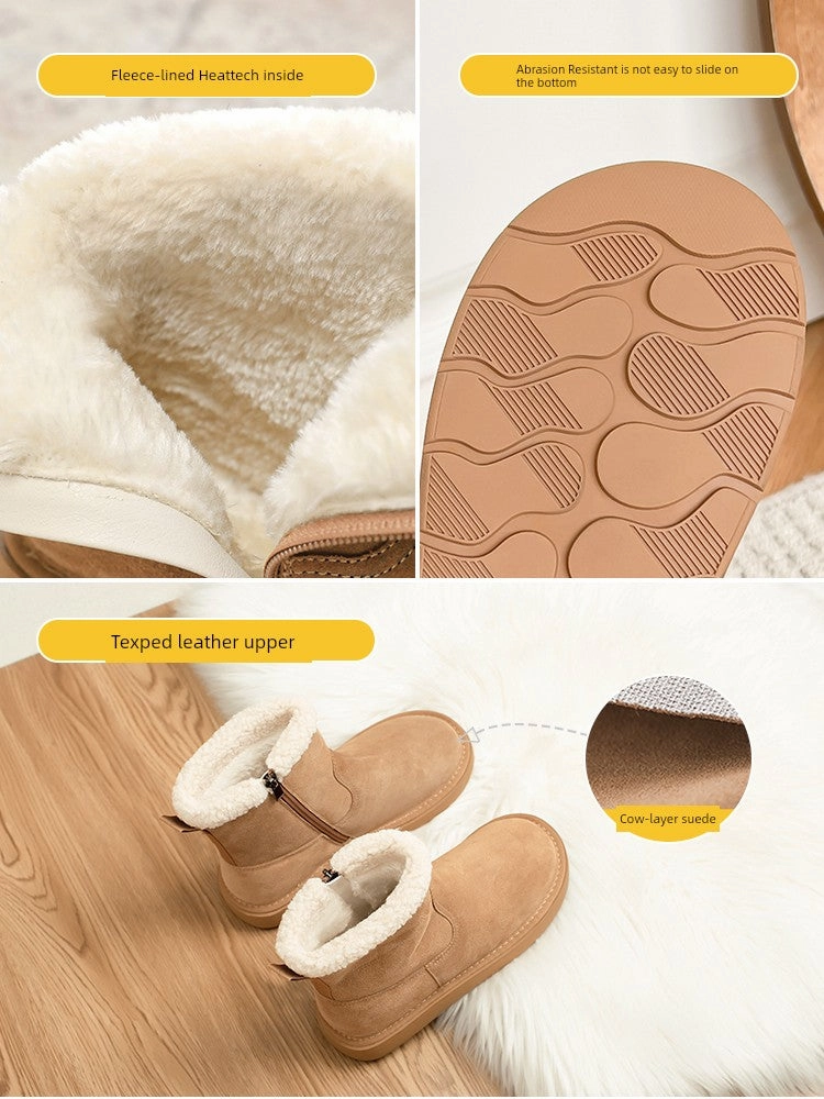 Thick Sole Cowhide Snow Boots for Women Winter 2024 New Arrival Fleece-lined Thickened Waterproof Cotton Shoes Warm Non-Slip Fur Booties Endura Shoes