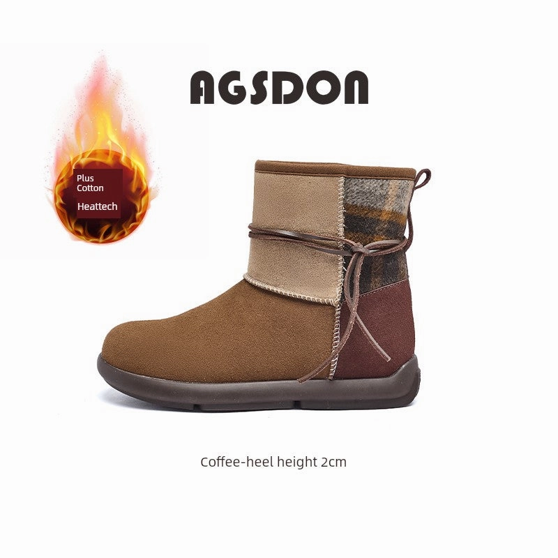 Waterproof My Shoes Thick Sole Cowhide Snow Boots for Women Winter 2024 New Arrival Fleece-lined Thickened Waterproof Cotton Shoes Warm Non-Slip Fur Booties