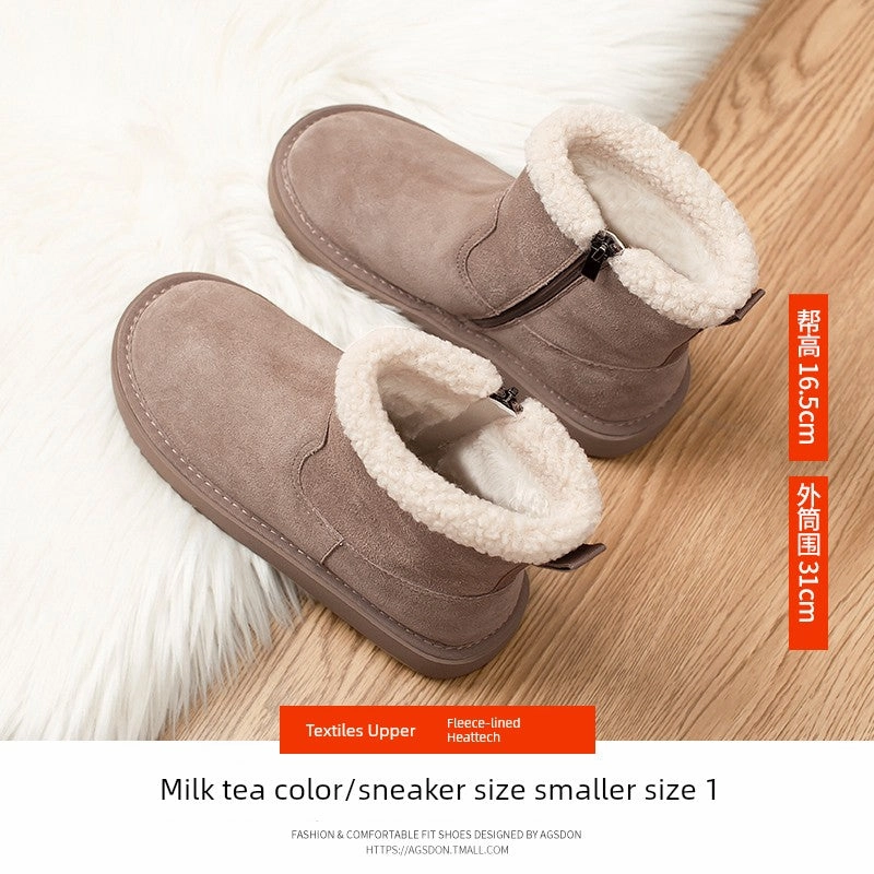 Plastic Shoes Waterproof Thick Sole Cowhide Snow Boots for Women Winter 2024 New Arrival Fleece-lined Thickened Waterproof Cotton Shoes Warm Non-Slip Fur Booties