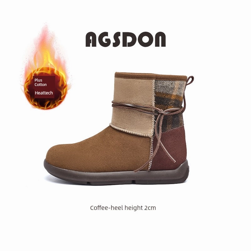 Event Waterproof Shoes Thick Sole Cowhide Snow Boots for Women Winter 2024 New Arrival Fleece-lined Thickened Waterproof Cotton Shoes Warm Non-Slip Fur Booties