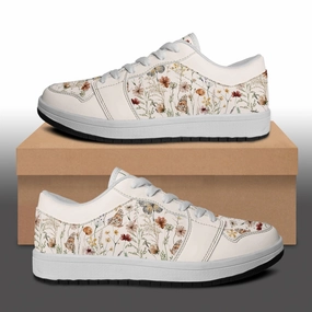 Sneakers With Zipper Tiny Bloom Watercolor Butterfly Vegan Leather Sneakers