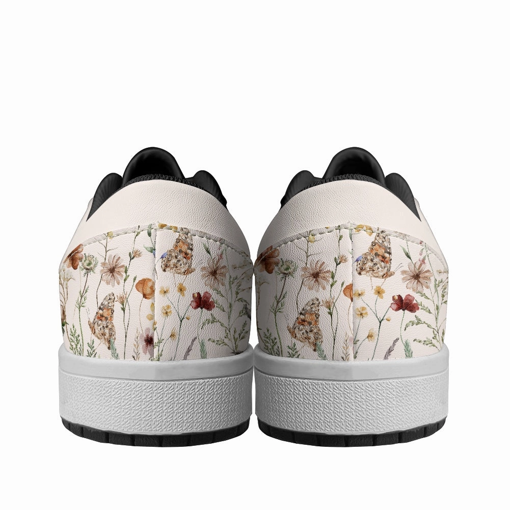 Tiny Bloom Watercolor Butterfly Vegan Leather Sneakers Cat Sneakers