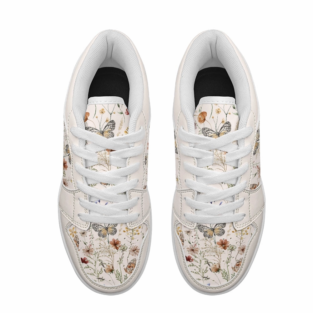 Sneakers With Denim Tiny Bloom Watercolor Butterfly Vegan Leather Sneakers